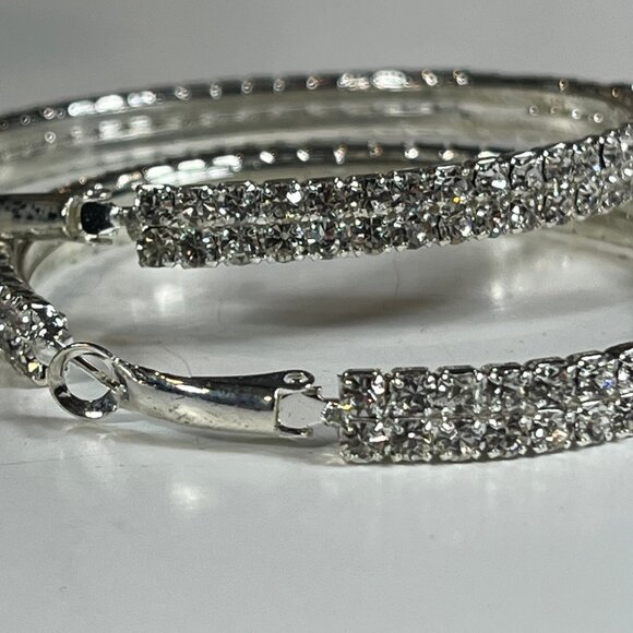 Swarovski Elements Women's Hoop Earrings Clear Crystals two tiers - Picture 2 of 6